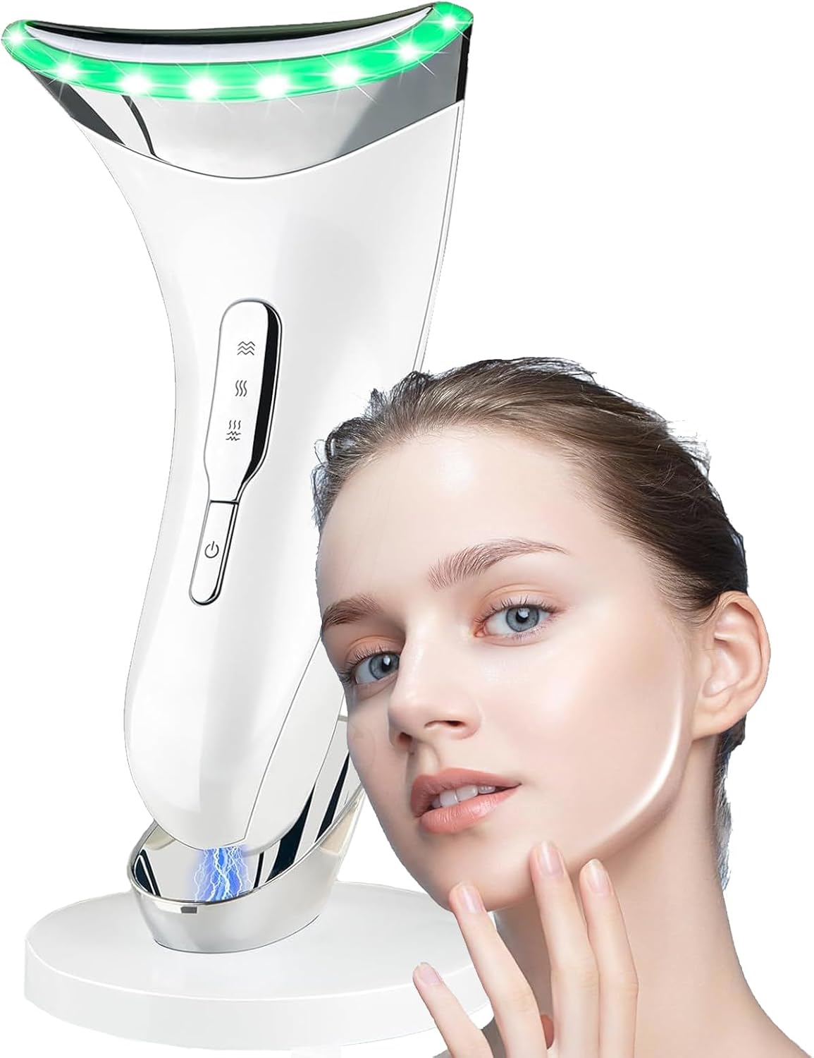 Face Massager, Anti-Wrinkle Face Device with 3 Modes & 45°C Heat, Electric Neck Lifting Massager for Skin Tightening, EMS Massage Facial Toning Firming for Women, Anti-Aging (White)