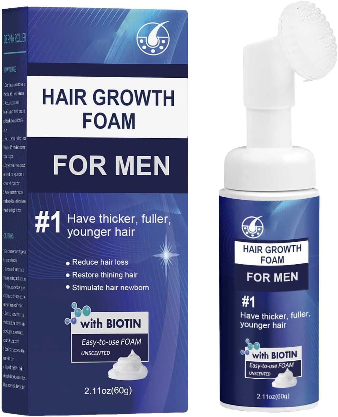 Hair Growth Foam for Men, Activate Scalp Pores for Thicker Hair and Beard, 60g Combat Hair Thinning, Receding Hairline & Hair Loss, Advanced Formula Easy to be Used