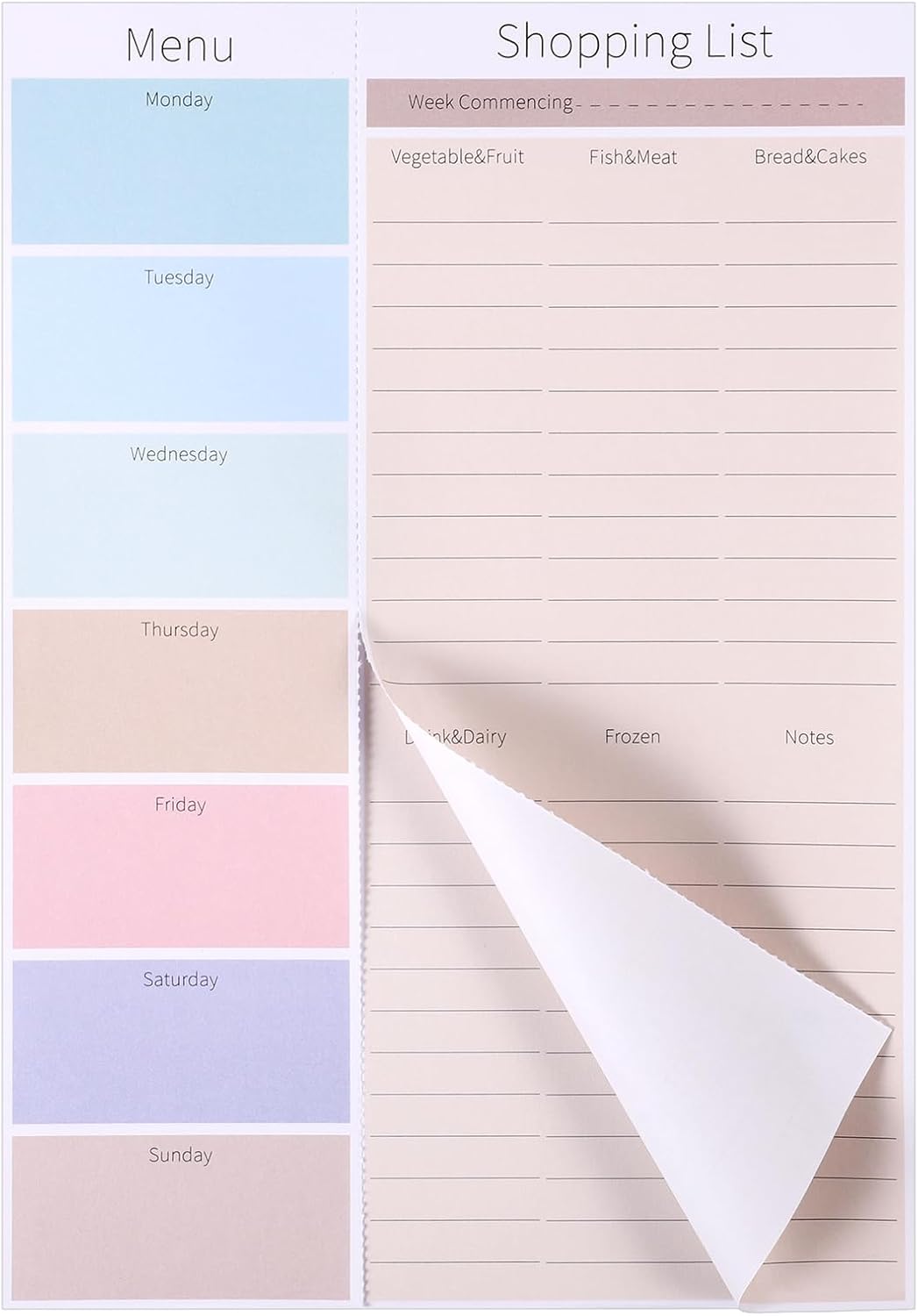 Magnetic Weekly Meal Planner and Shopping List Pad for Fridge, 52 Sheets Tear-Off Food Planner Undated Magnetic Notepad for Fridge, for Meal Planning Shopping, 25 X 17 Cm, 1 Year of Use