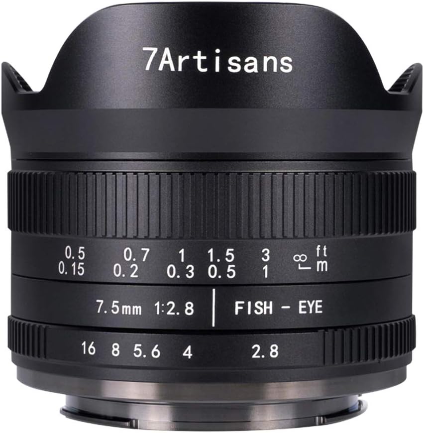 7Artisans 7.5mm F2.8 II Sony E-Mount Lens,Wide Angle Fisheye Lens APS-C Manual Focus Compatible with Sony e mount a5000 a7cr a7cii a7c a6700 zv-e100 a6600 a6400 a7iii Alpha 7 IV