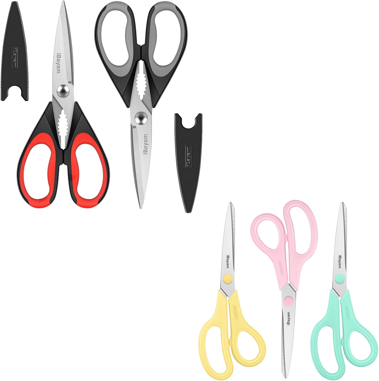 Scissors, iBayam 8" All Purpose Scissors Bulk, Ultra Sharp 2.5mm Thick Blade Shears Comfort-Grip Scissors for Office Desk Accessories Sewing Fabric Home Craft School Supplies, Right/Left Handed