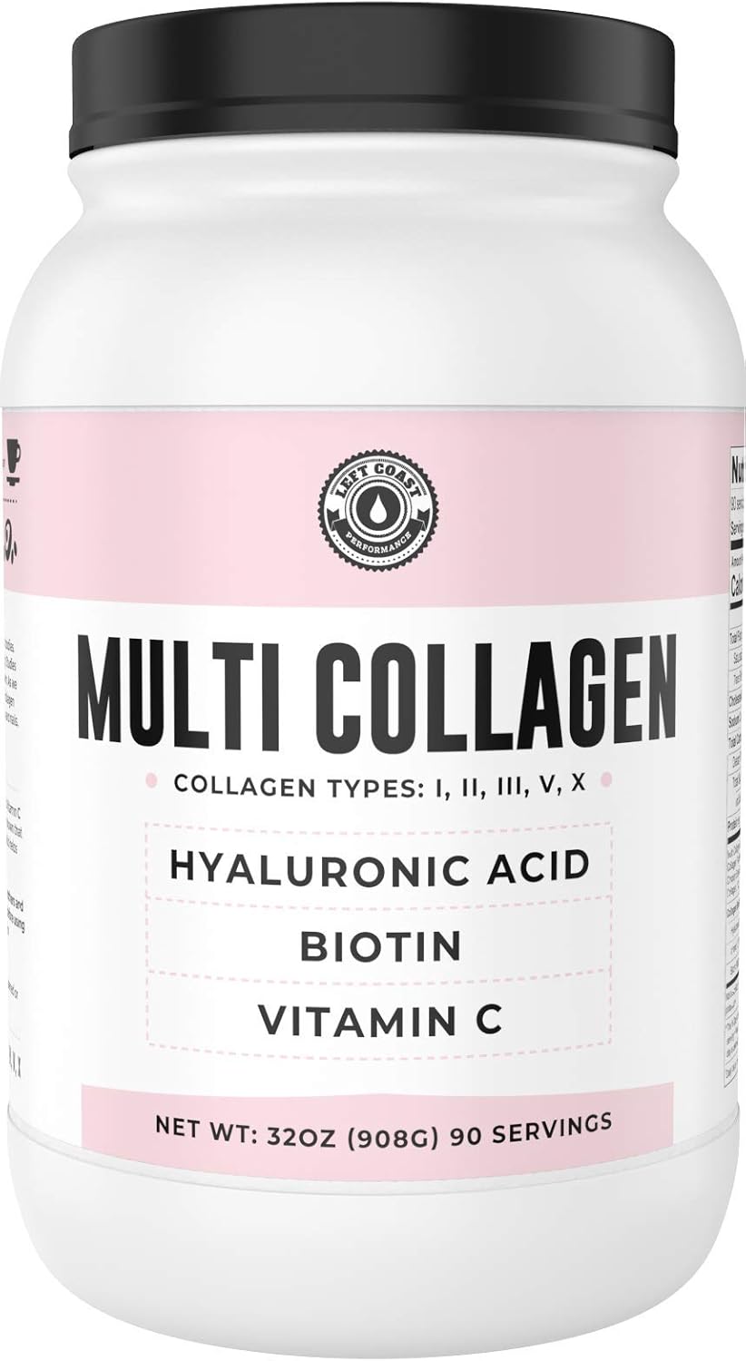 Multi Collagen Powder with Biotin, Hyaluronic Acid, Vitamin C (2lb Value Size) | Hydrolyzed Collagen Supplement (Types I, II, III, V, X). Hair, Skin, Nails for Women, Men