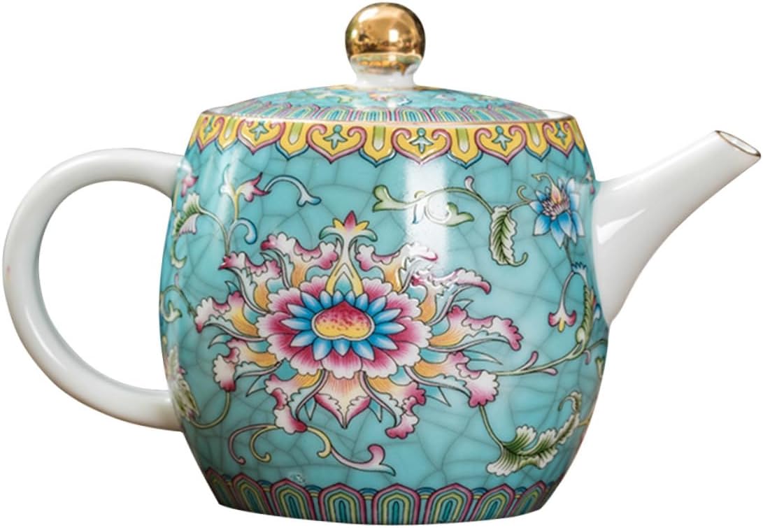 MAGICLULU Vintage Ceramic Enamel Teapot Heat-Resistant Tea Maker with Anti-Scald Handle for Home and Office Use Unique Decorative Kettle Workmanship for Practical Brewing