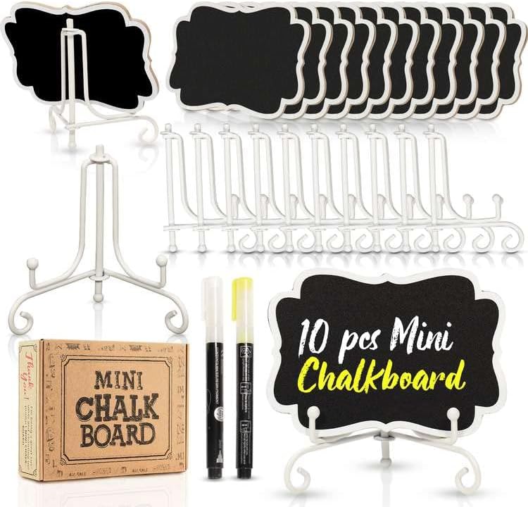 OleOletOy 10 Mini Chalkboards with White Iron Stand Bundled with 20 Mini Chalkboards with Wooden Stand