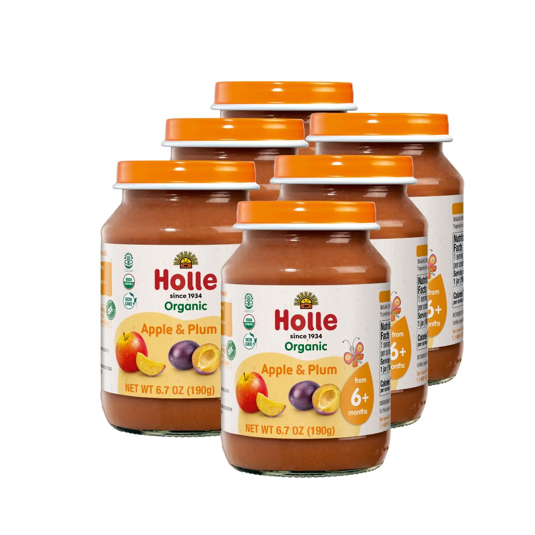 Holle Organic Baby Food Jars - Puree with Organic Apple and Plum - (6 Jars) Stage 2 Baby Food for 6 months and Older - Single Snack or Balanced Meal - Made with Non-GMO, USDA Ingredients