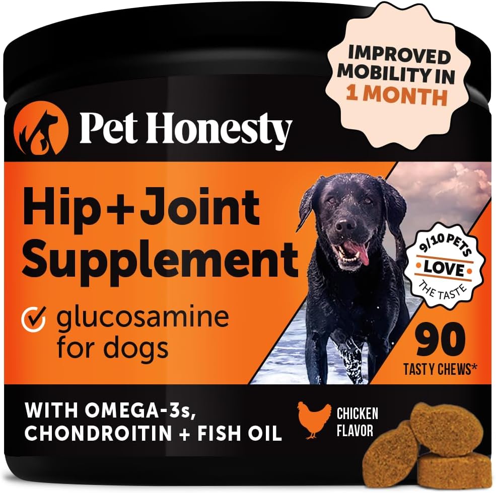 Pet Honesty Hip & Joint Health - Glucosamine for Dogs Soft Chews, Joint Supplement for Dogs with Glucosamine Chondroitin, MSM, Turmeric, Anti Inflammatory for Dogs, Support + Mobility (Chicken 90ct)