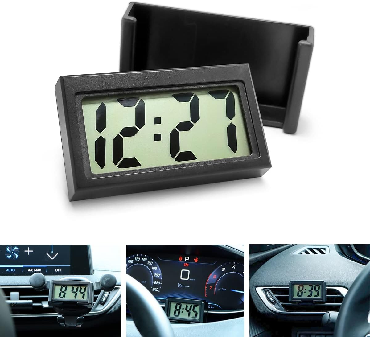 Mini Digital Clock for Car Dashboard, Self-Adhesive Vehicle Electronic Clocks with LCD Time, Auto Sticky Clock with Bracket Holder, Car Accessories Universal for Truck, Home, Table, Office, Bathroom