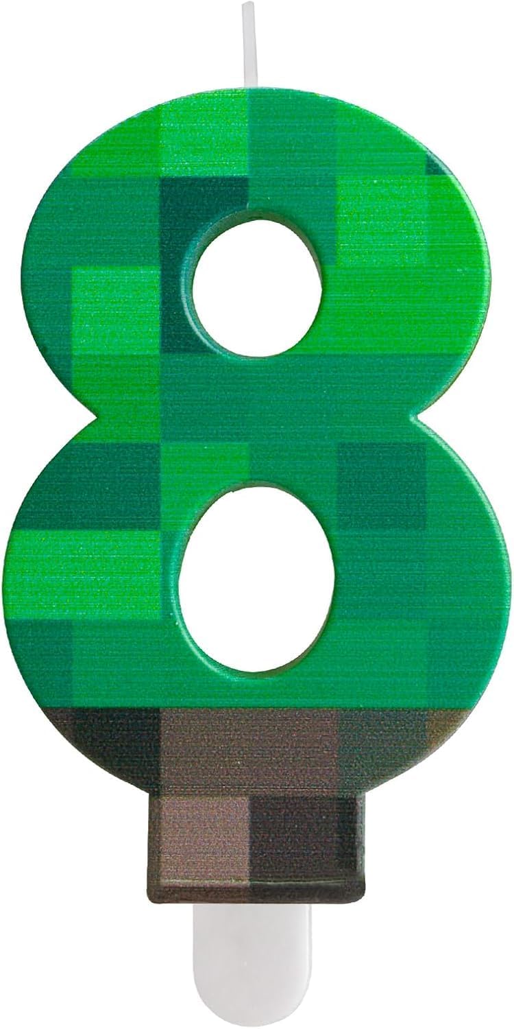 Yiran Numbe 8th Birthday Numbe Candles, Video Game Green Number 8 Candles,Cartoon Gaming Birthday Candle for Boys Girls Theme Party Supplies Decorations