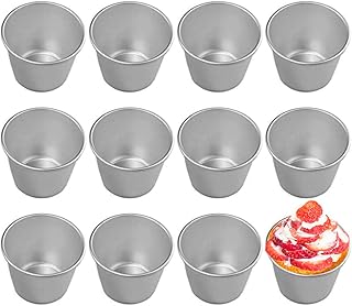 12 Pieces Pudding Molds for Baking Single Muffin Tin Cupcake Tin Ramekins Cups Nonstick Souffle Darioles Mould Aluminum,3.15 inch Height