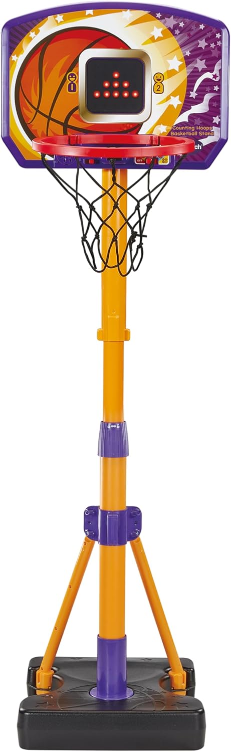 VTech Counting Hoops Basketball Stand, Adjustable Basketball Hoop & Stand with Electronic Backboard & LED Screen, 3 Games, Sound Effects & Light Show, Toddler Toy for 3, 4, 5+ Years, English Version