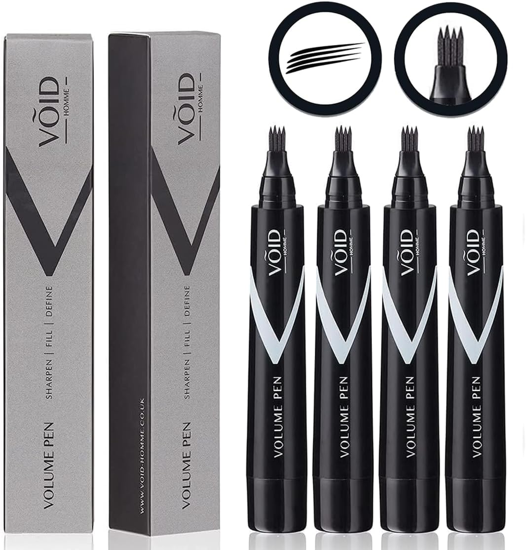 VOID Homme Beard Pen Filler for Men Instant Beard Pen & Filler Beard Pencil, Easy Beard Pen Liner, Beard Filler Pen & Beard Marker, Waterproof Pen (Black, Pack of 4)