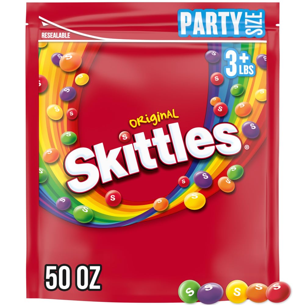 SKITTLES Original Summer Chewy Candy, Party Size, 50 Oz Resealable Bulk Candy Bag