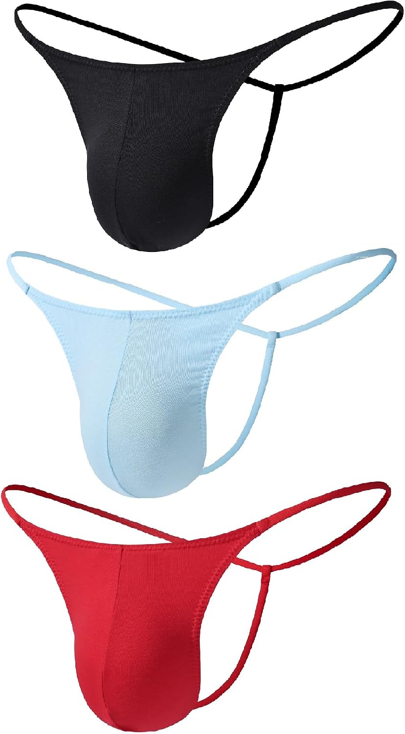 3 Pack Men's Cotton G-String Thong Ultimate Lightweight Breathable Comfort Low Rise