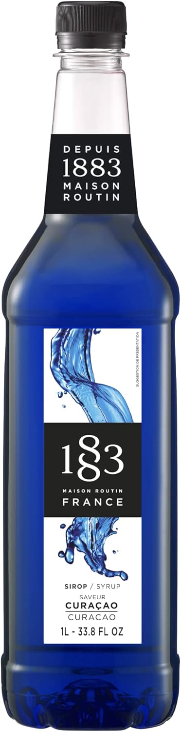 1883 Maison Routin Premium Blue Curacao Flavoured Syrup for Home Cocktail Making, Mocktails & Desserts - Vegan-Friendly, Allergen-Free, Preservative Free - 1L PET Bottle