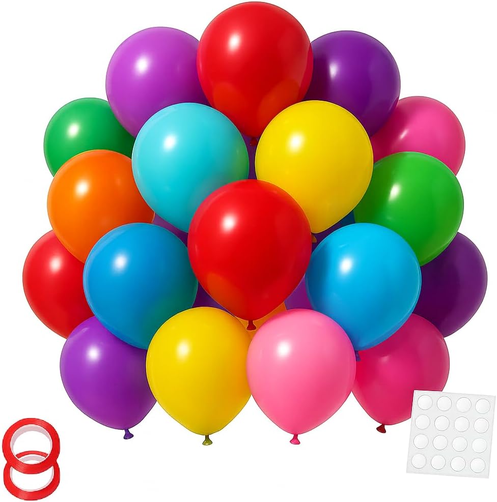 OHugs Party Balloons Pack - 50 Pcs 10 Inch Assorted Colors Rainbow Balloons, Strong Multi Colored Helium Balloon of Thick Latex for Kids Birthday Party Celebration, Baby Shower Decorations, School Fun