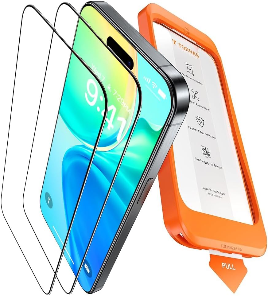 TORRAS for iPhone 16 Pro Max Screen Protector 12FT Military Shatterproof, 9H Anti-Scratch, Full Screen Tempered Glass, No Bubbles No Dust, Longest Durable Screen Protector for iPhone 16 Pro Max 2 Pack