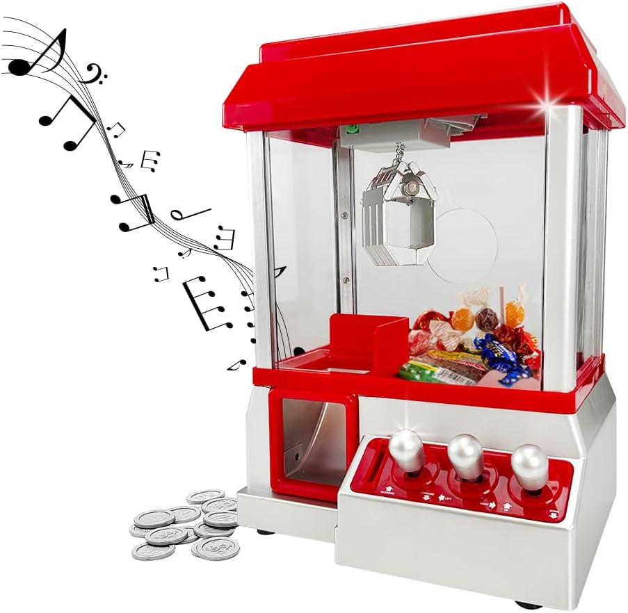 Candy Grabber Machine Toy - For Kids Parties, Retro Fun Arcade Claw Crane Game Dispenser Grab Gadget Prize | For Treats, Chocolate, Sweets, Small Toys | 24 Coins, Novelty Gift For Xmas Party