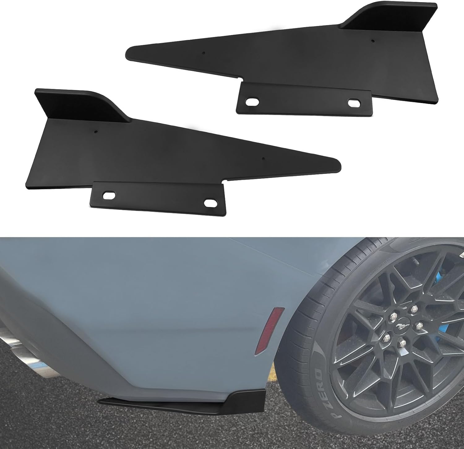 Rear Side Skirt Rocker Winglet for Mustang 2024 2025, Rear Bumper Lower Side Splitters Diffuser Car Body Plastic Spoiler Guard Protection Wings for Ford Mustang 2024 2025 Accessories