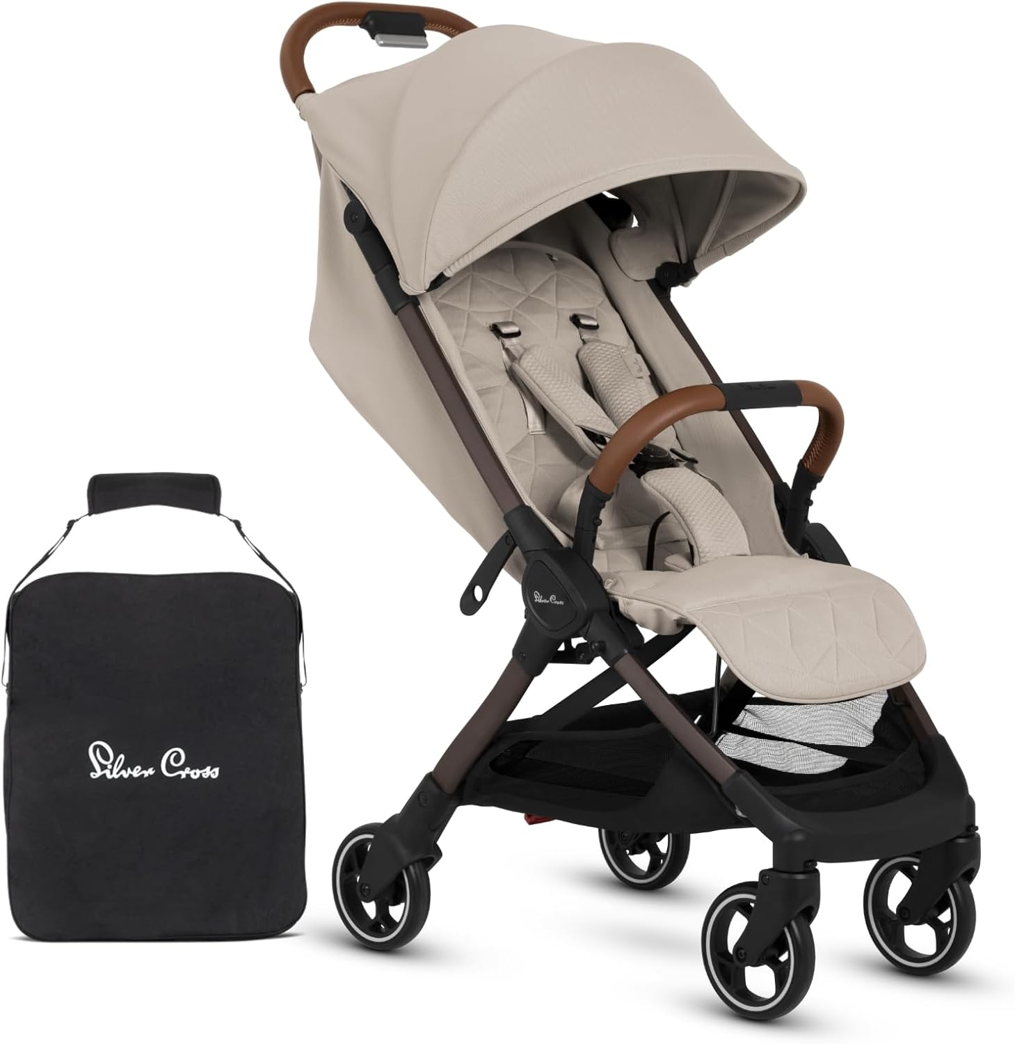 Silver Cross - Clic 2 Compact Stroller & Travel Bag - Travel Stroller For Life On The Go - Foldable & Lightweight - Suitable From Birth To 4 years - Latte
