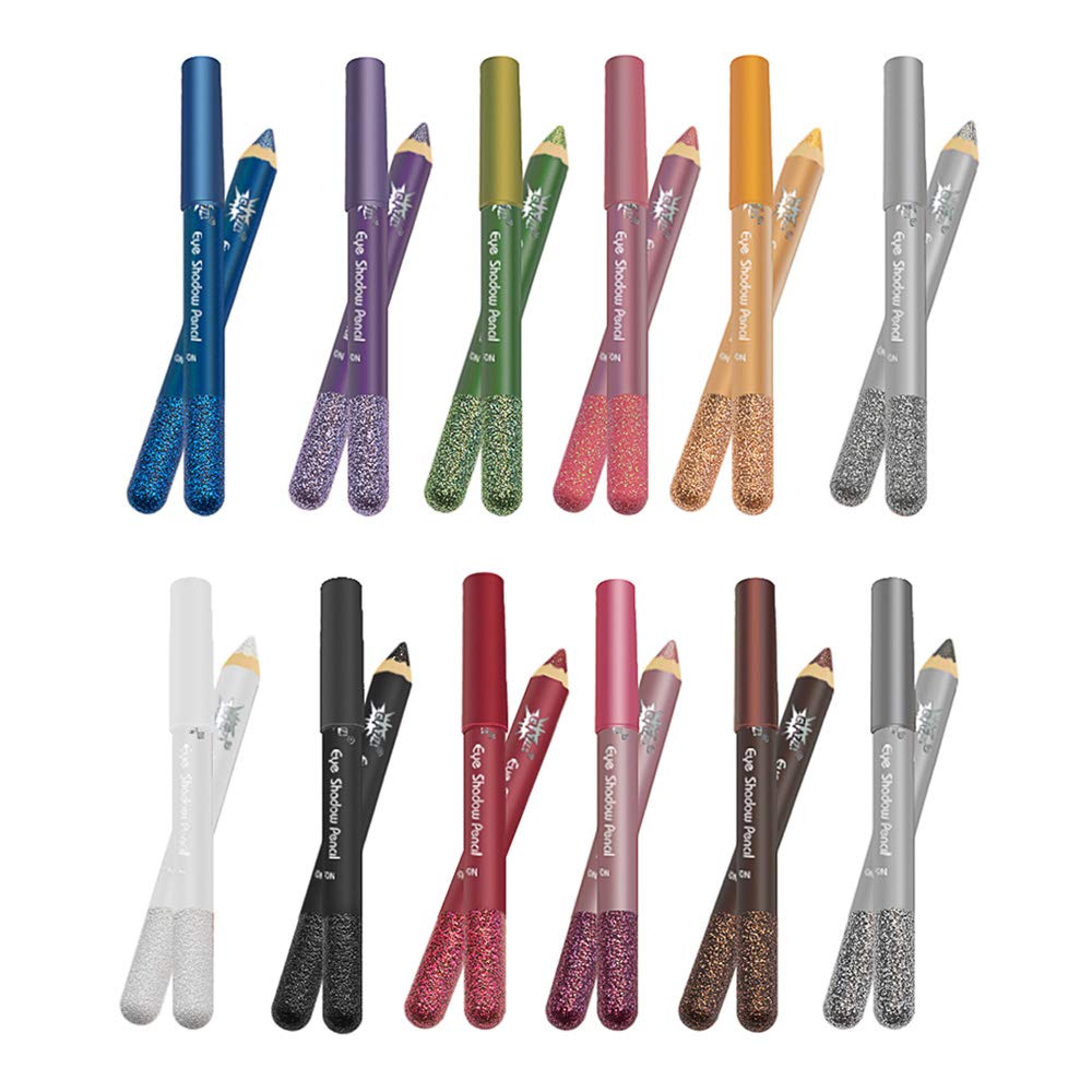 Jumbo Glitter Eyeshadow Stick Set, 12 Shades Blendable Shimmer Eye Pencils