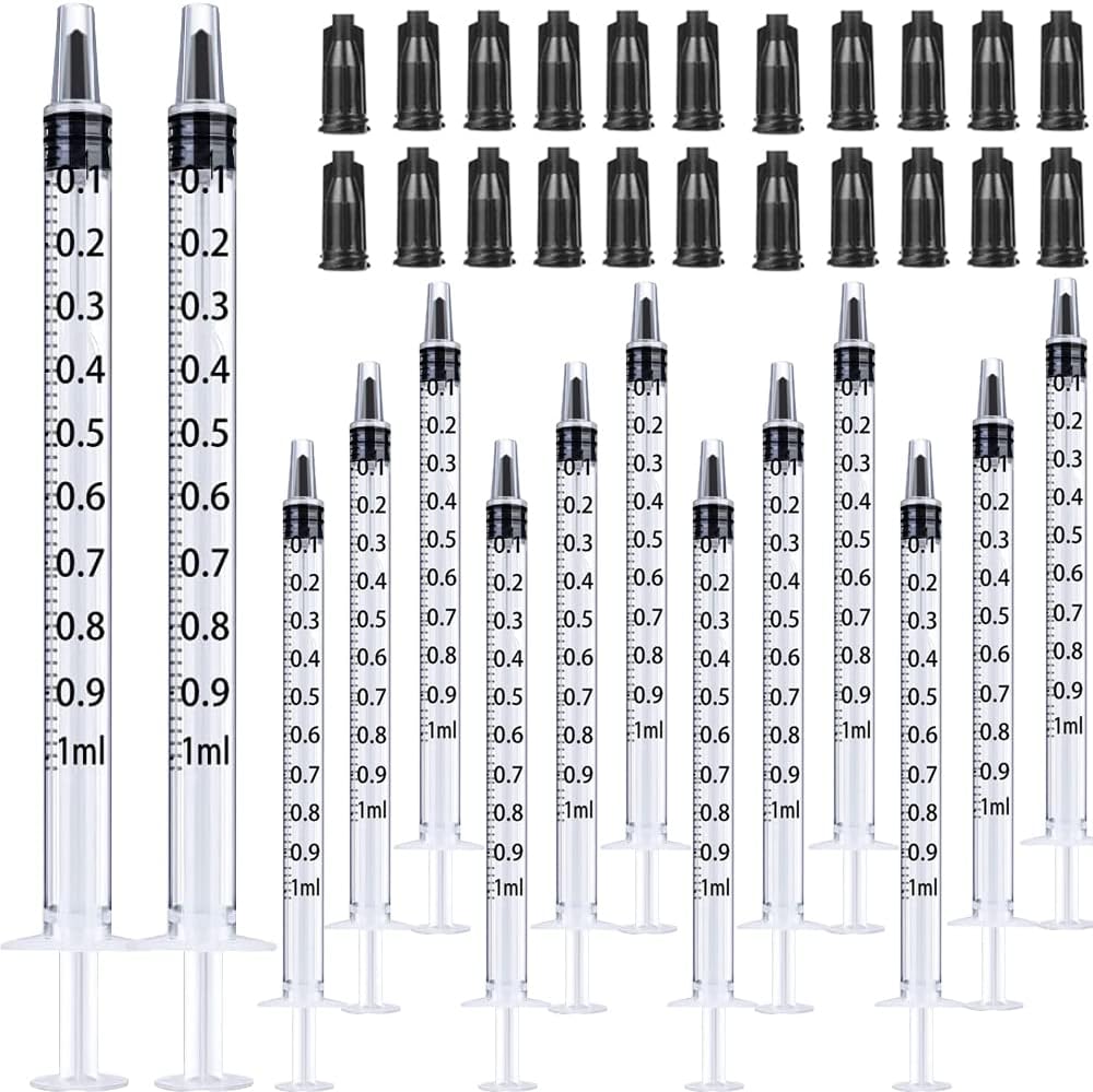 Gufastoe 100pcs 1ml Plastic Syringes with caps for Scientific Labs Experiment Refilling, Measuring Liquids, Watering, Feeding Pets, Oil or Glue