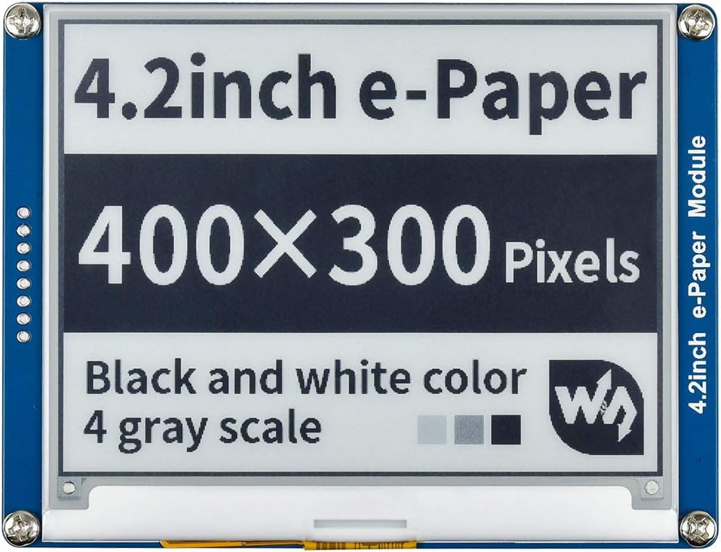Waveshare 4.2inch E-Ink Display Module Compatible with Raspberry Pi 5/4B/3B/Zero/Zero W/Zero 2W/Pico/Pico W/Pico WH, 400x300 Resolution SPI Interface