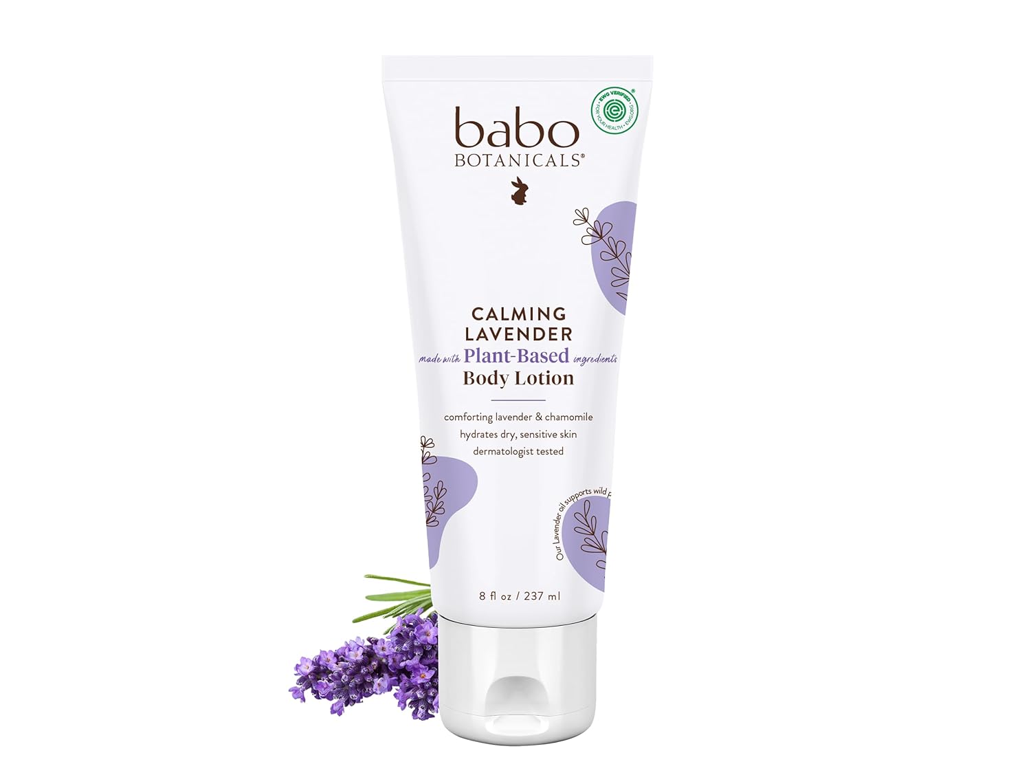 Babo Botanicals Lavender Meadowsweet Calming Baby Moisturizing Lotion, 8 Ounce - Best Natural Bedtime Lotion with Pure Lavender, Soothing Organic Calendula and Meadowsweet