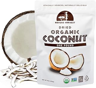 Mavuno Harvest Coconut Chips Dried Fruit Snack | Unsweetened Organic Dried Coconut Strips | Gluten Free Snack | Healthy Snacks for Kids & Adults | Vegan, Non GMO, Direct Trade | 1 Pound Resealable Bag
