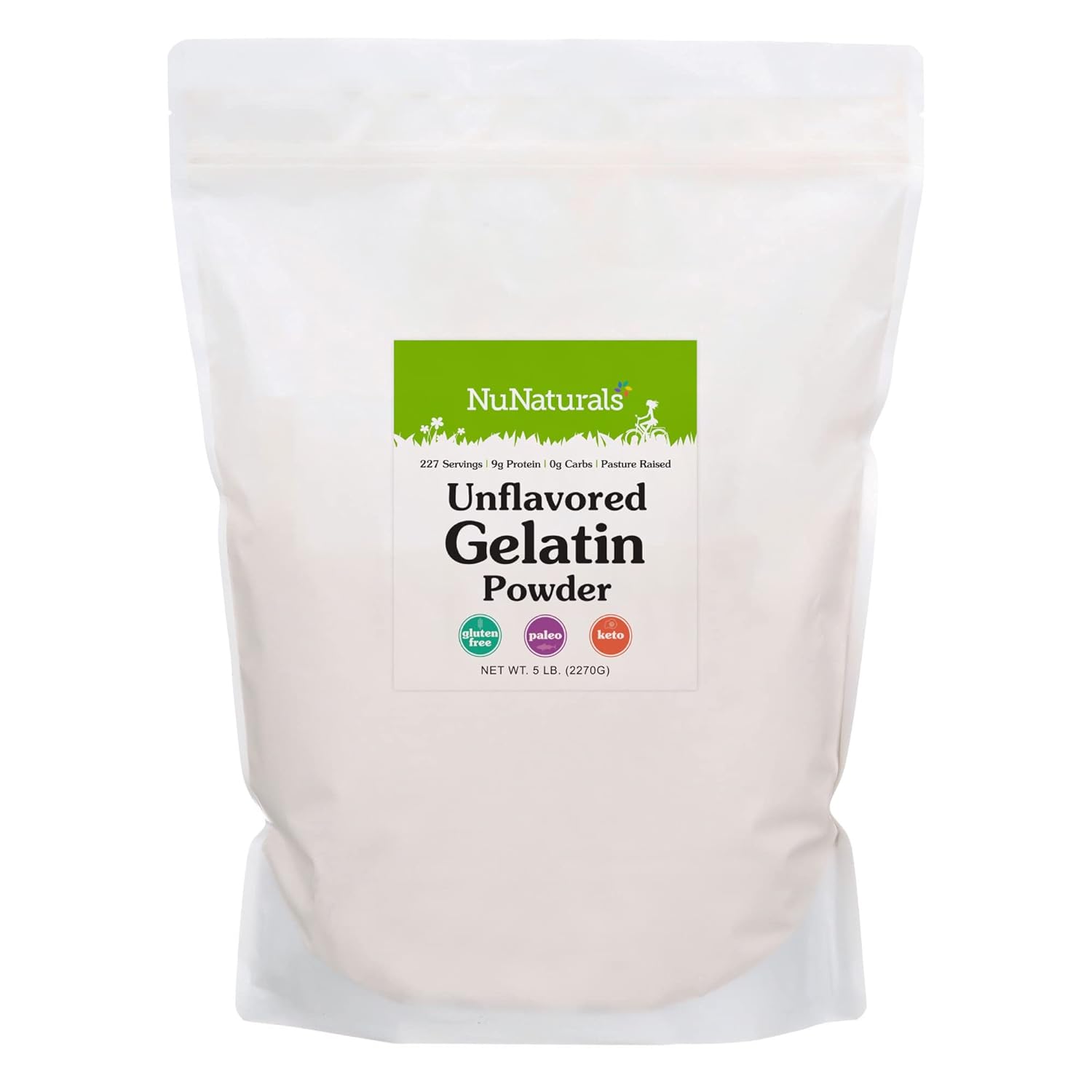 NuNaturals Unflavored Beef Gelatin Powder, Instantly Thickens, Stabilizes, and Texturizes, 5 lb