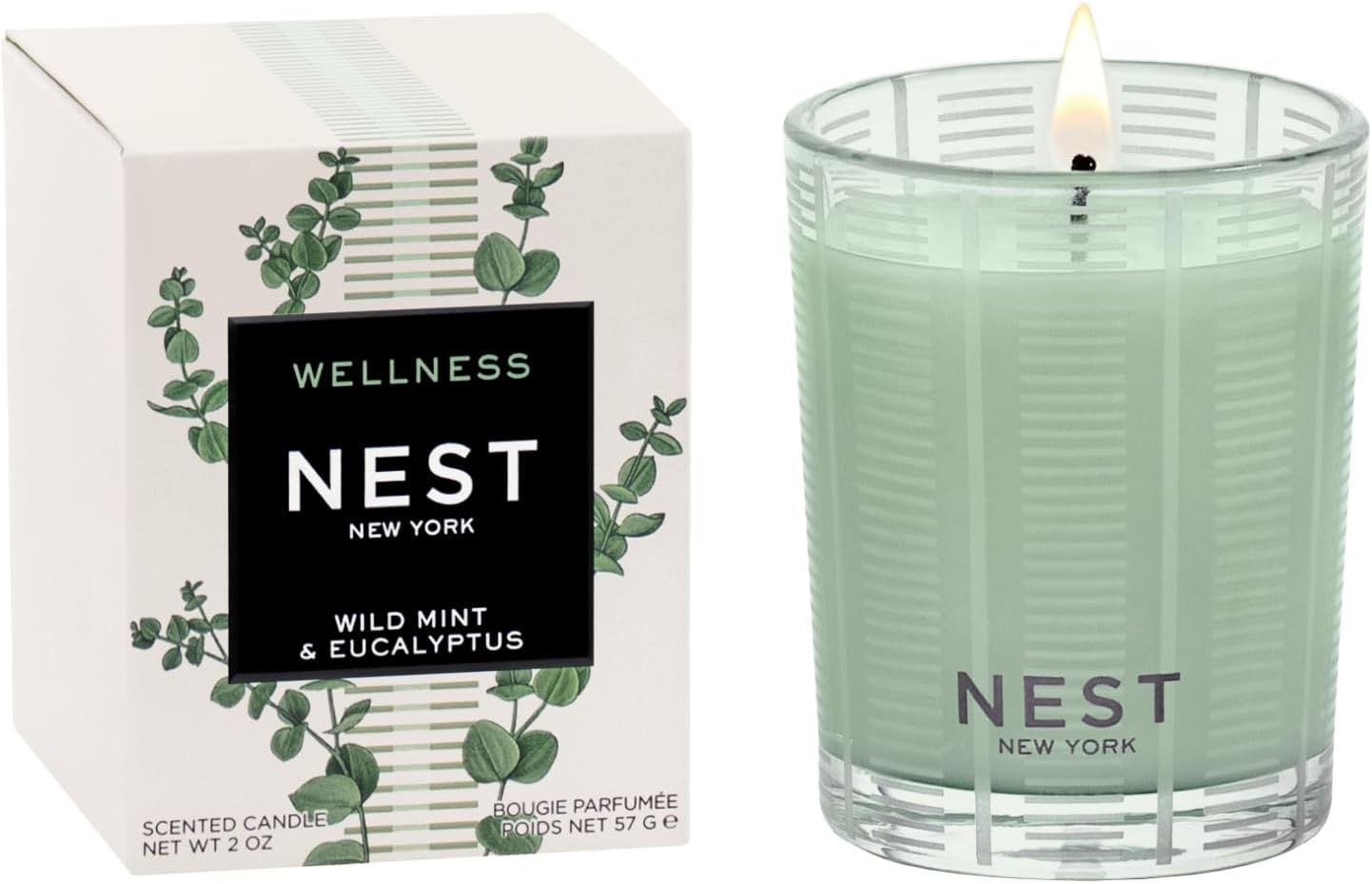NEST New York Scented Votive Candle, Wild Mint & Eucalyptus - 2 oz - Up to 28-Hour Burn Time - Reusable Glass Vessel