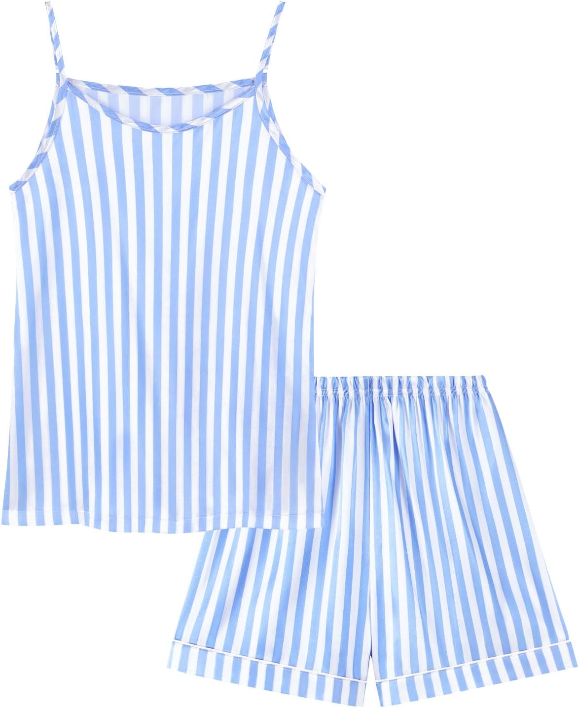 Weixinbuy Girls Pajamas Silk PJS Set Sleeveless Pajama Tank Elastic Waist Shorts Sleepwear Kids Summer Nightwear Clothes Set