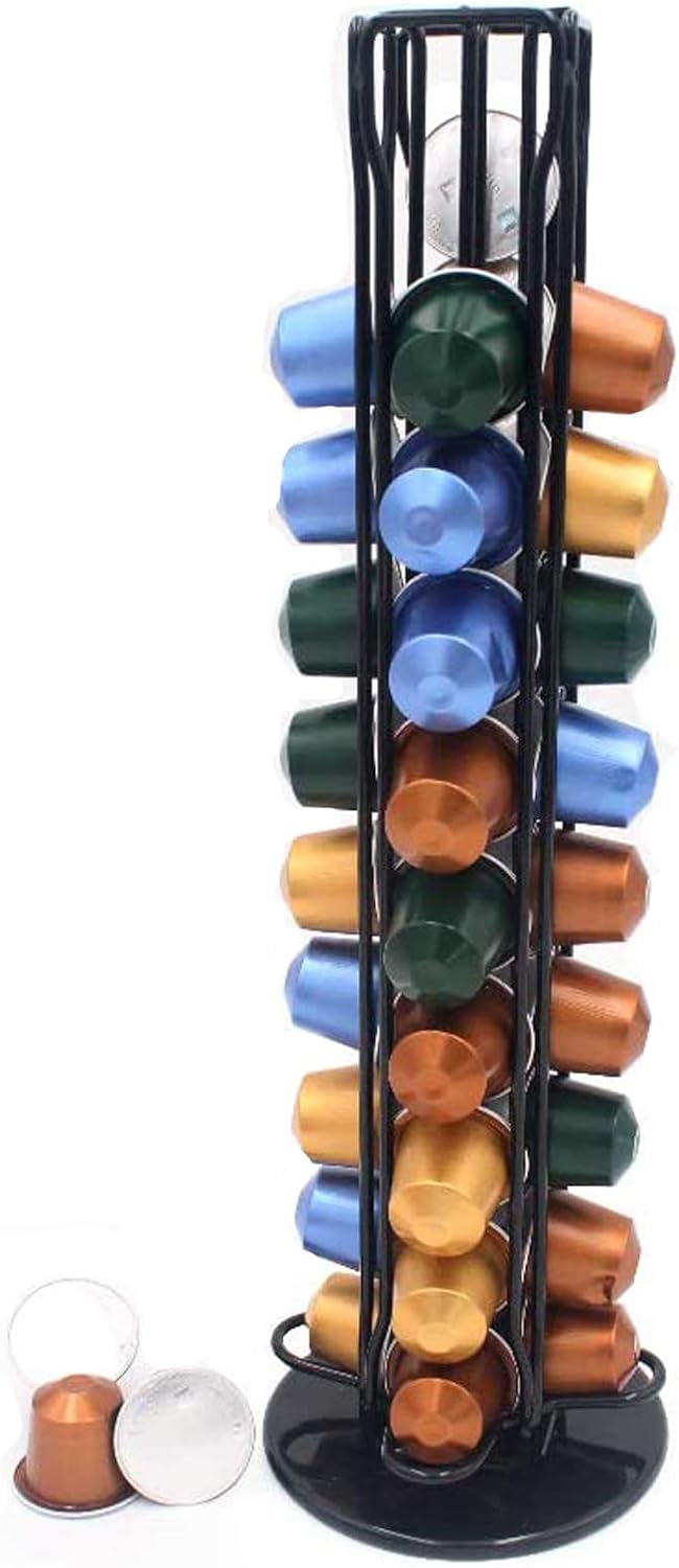 Coffee Capsules Holder for Nespresso, Coffee Pod Holder for Nespresso 40 Coffee Capsules, Rotating Design, Elegant and Modern Finish, Coffe Storage Rack for 40 Pcs Pods Coffee Holder Stand