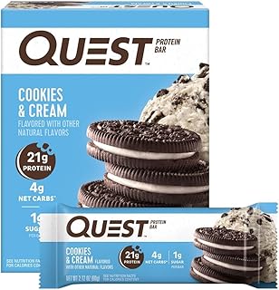 Quest Nutrition Cookies & Cream Protein Bars, 21g Protein, 4g Net Carbs, 1g Sugar, Gluten Free, Keto Friendly, 4 Count