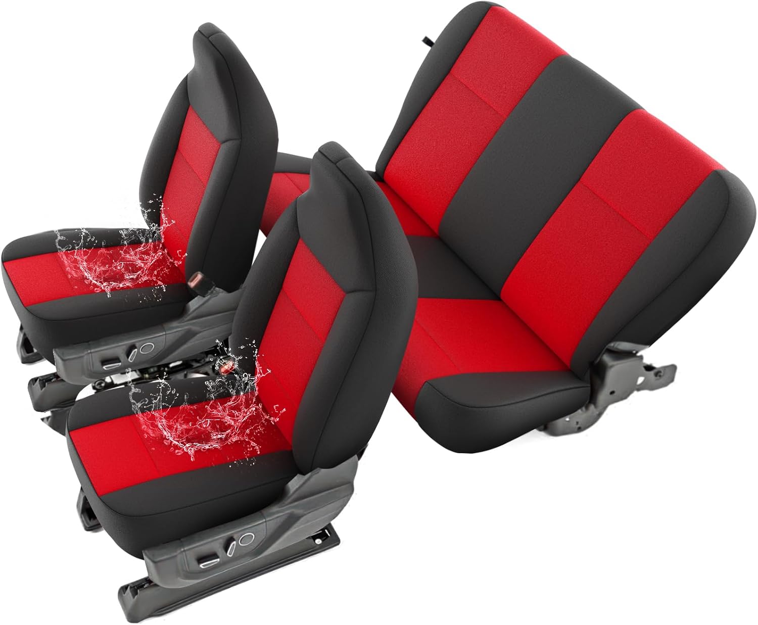 GIANT PANDA Waterproof Neoprene Seat Covers for Cherokee XJ 1997-2001 Compact SUV, Custom fit Classic, Limited, SE, Sport, 4WD & 2WD, Foam Padded, Full Set, Non-Detachable Headrests, Black & Red