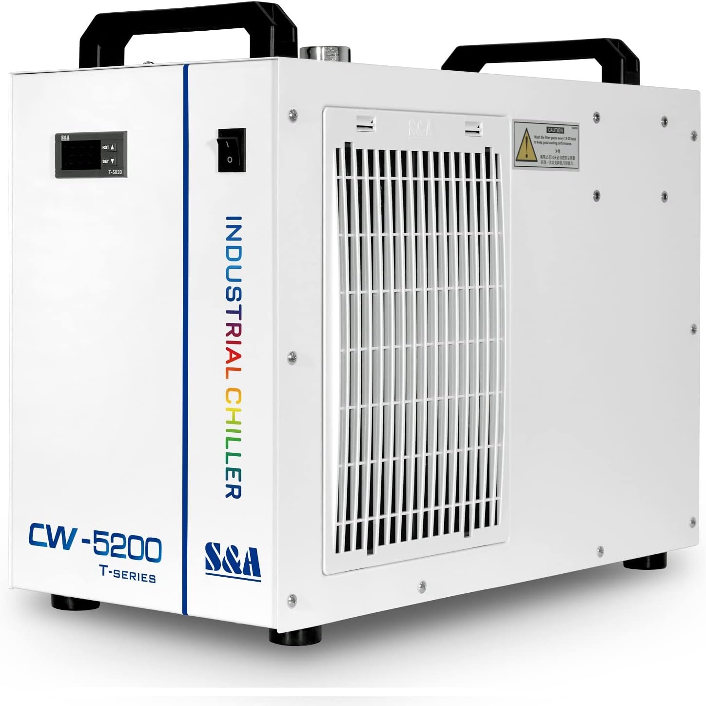 S&A 7L Industrial Water Chiller CW-5200DH 0.9HP 3.43gpm Water Cooling System for 60W 70W 80W 90W 100W 120W 130W 150W CO2 Laser Engraving & Cutting Machines, Cools 5699 BTU/Hour