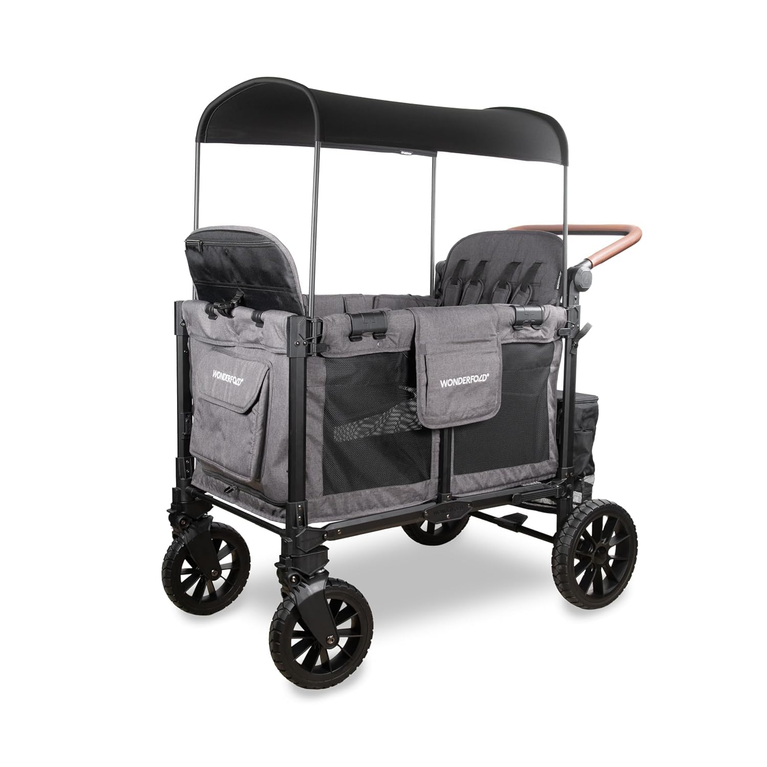 WonderFold W4 Luxe Pro Stroller Wagon, Aluminum Frame, 4 Seater, Gray
