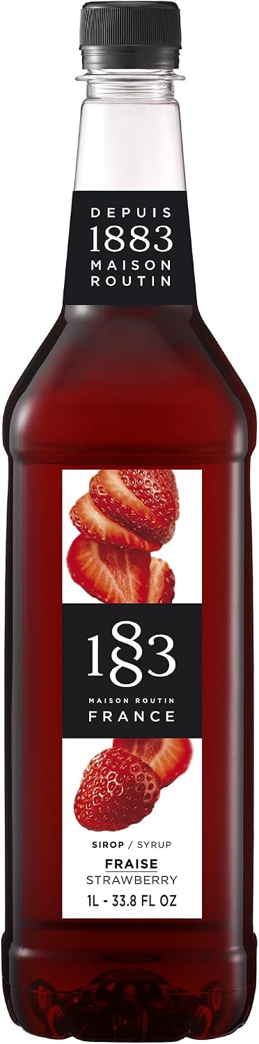 1883 Maison Routin Strawberry Syrup Perfect for Coffees, Cocktails & Smoothies - Vegan-Friendly, Allergen-Free, No Preservatives - 1L PET Bottle