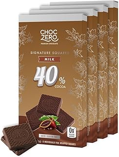 ChocZero Milk Chocolate Squares, No Added Sugar, Creamy Low Carb Candy, No Sugar Alcohols, No Artificial Sweeteners, 3.2 Ounce (Pack of 4)