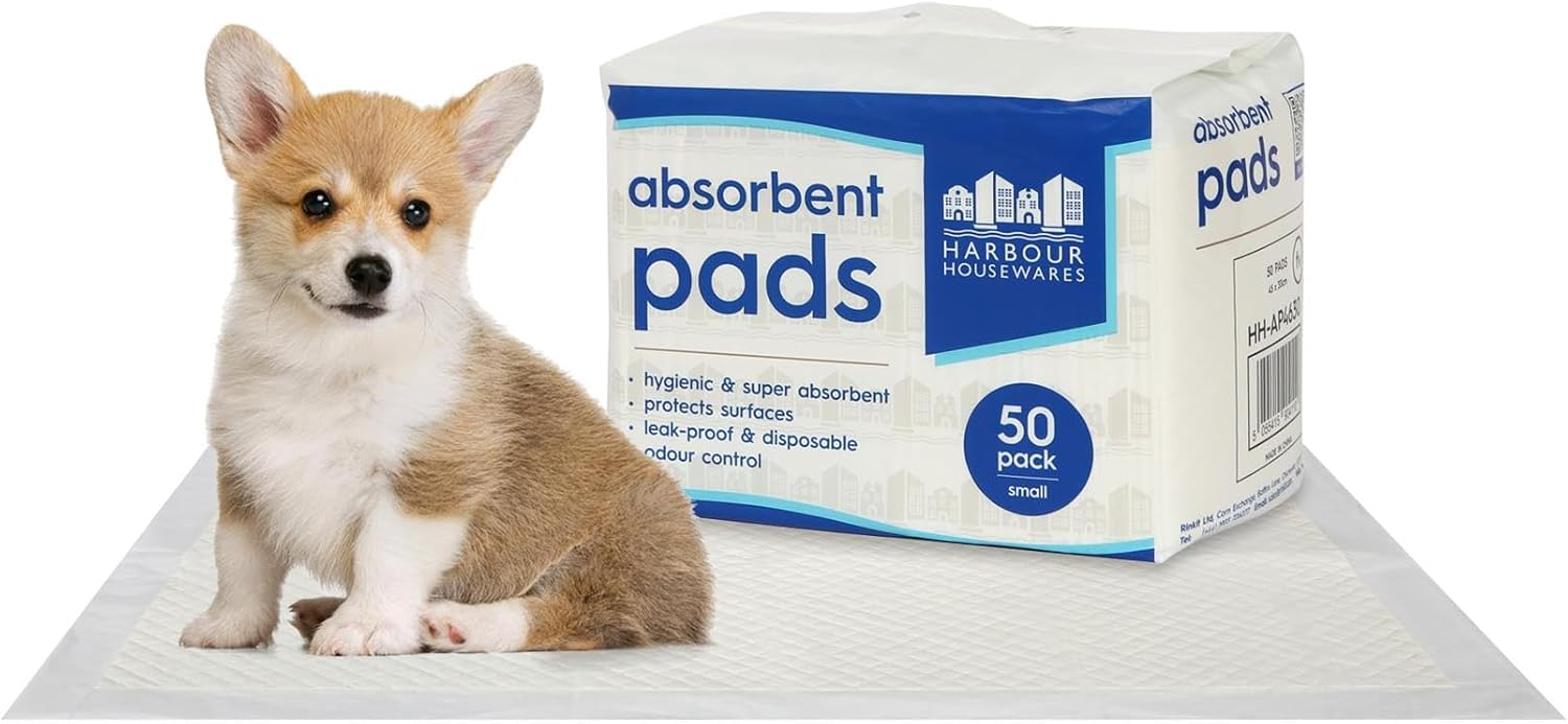 Harbour Housewares 50x Disposable Puppy Pads - 32.5cm x 45cm - Small Absorbent Puppy Training Pads Leak-Proof Pee Pads for Dogs, Cats, Kittens Potty Training Mats