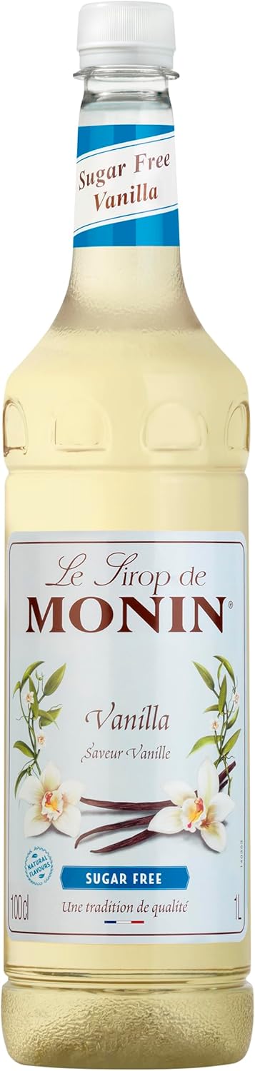 MONIN Premium Vanilla Sugar Free Syrup 1L for Coffee and Cocktails. Vegan-Friendly, Allergen-Free, 100% Natural Flavours and Colourings. Sugar-Free Vanilla Coffee Syrup