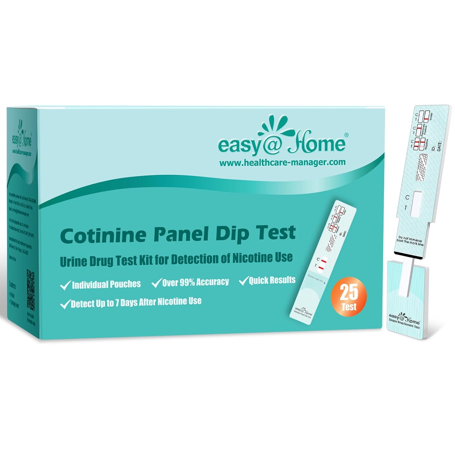 Easy@Home 25 Pack Nicotine Urine Test Strips Kit, Sensitive Rapid Testing Detection 200 ng/mL #ECOT-114