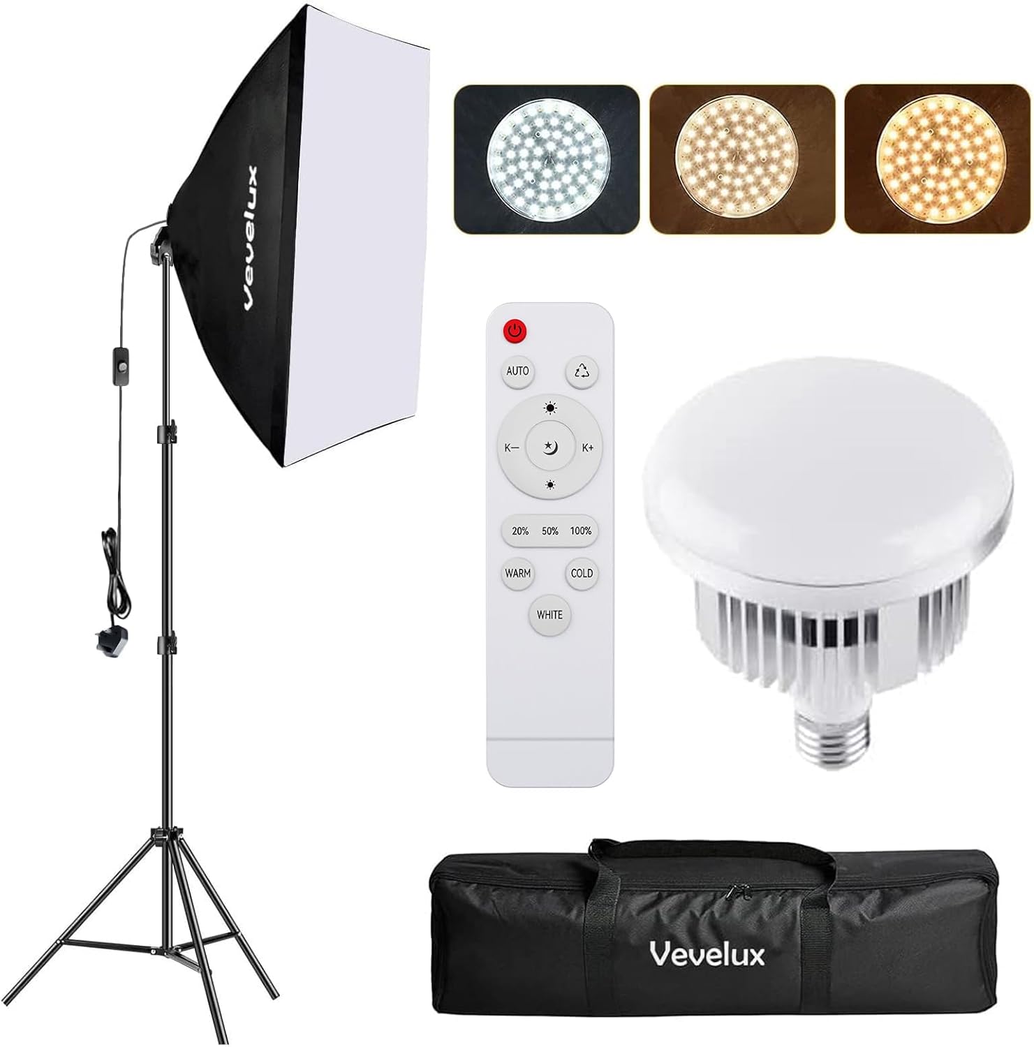 Softbox Lighting Kit LED Photography 3000K-6600K&1-100% Dimmable, Studio Softbox 50x70cm with Carrying Bag, Portraits Product Video Photography Lighting Kit (1 X 45W SOFTBOX)