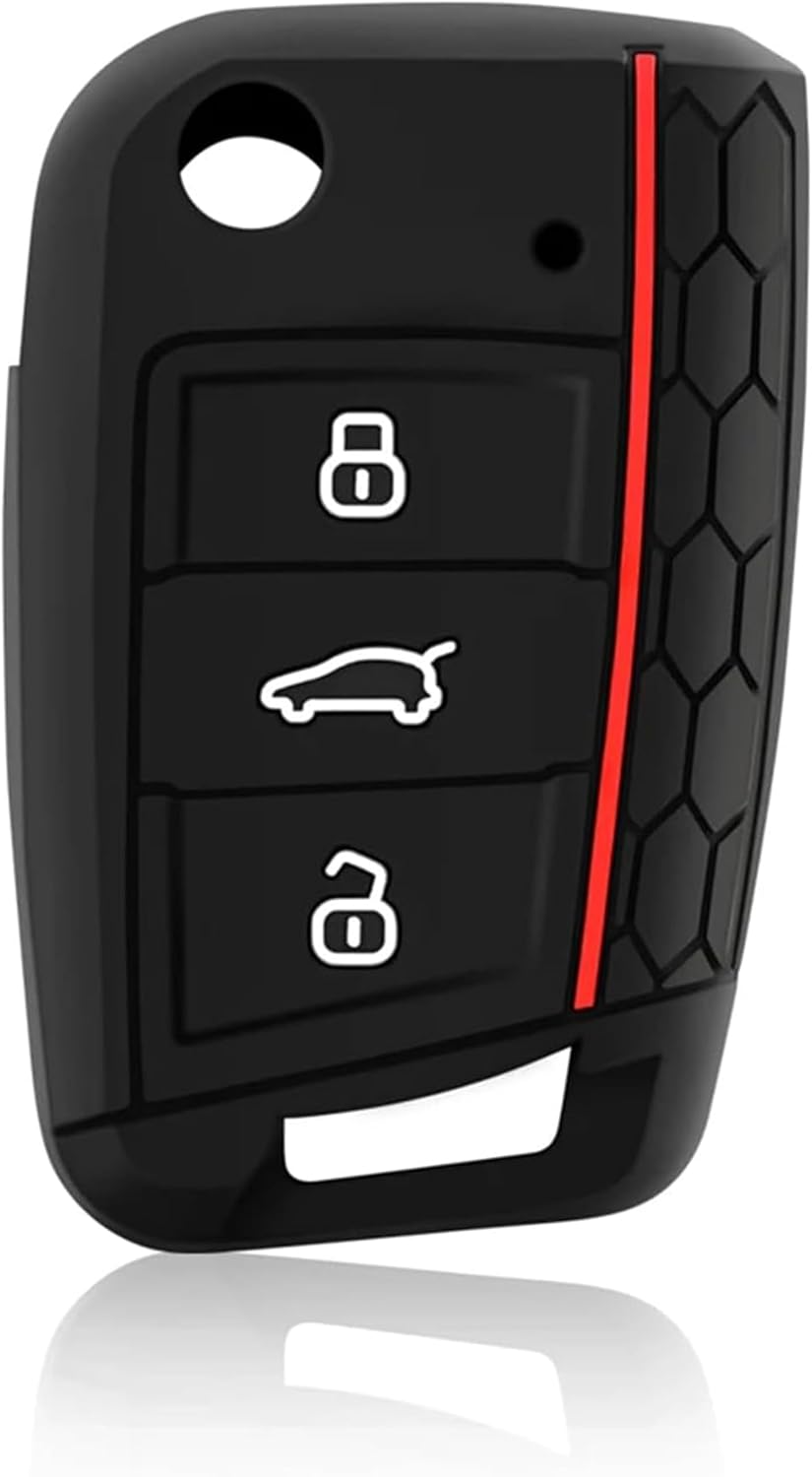 HooRLZ Vw Key Fob Cover TPU for Vw Golf 7 MK7 GTI, Skoda Seat Leon Octavia, Polo, Seat Ibiza - 3 Button, Polo Key Fob Cover - Silicone - Black