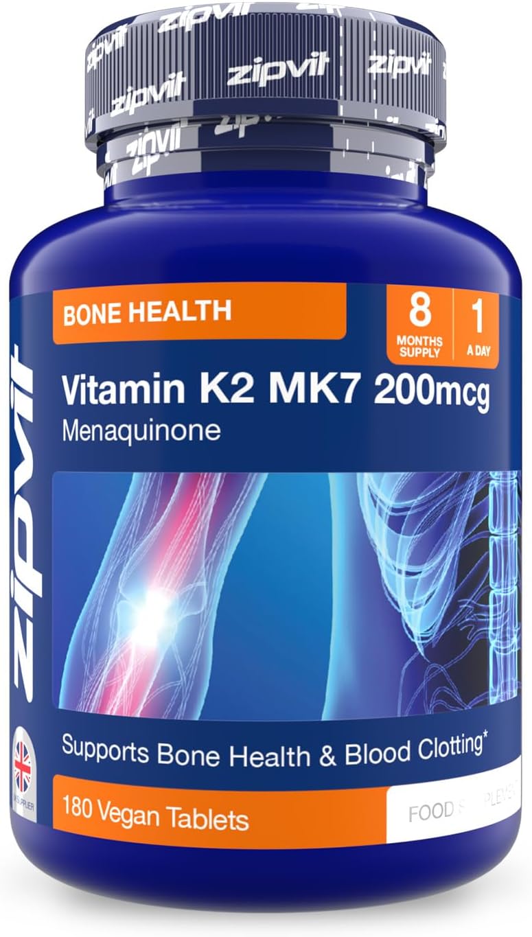 Zipvit Vitamin K2 MK7 200mcg, High-Strength, 6-Month Supply, 1-a-Day, 180 Tablets, Vegan Supplement for Heart Health & Strong Bones
