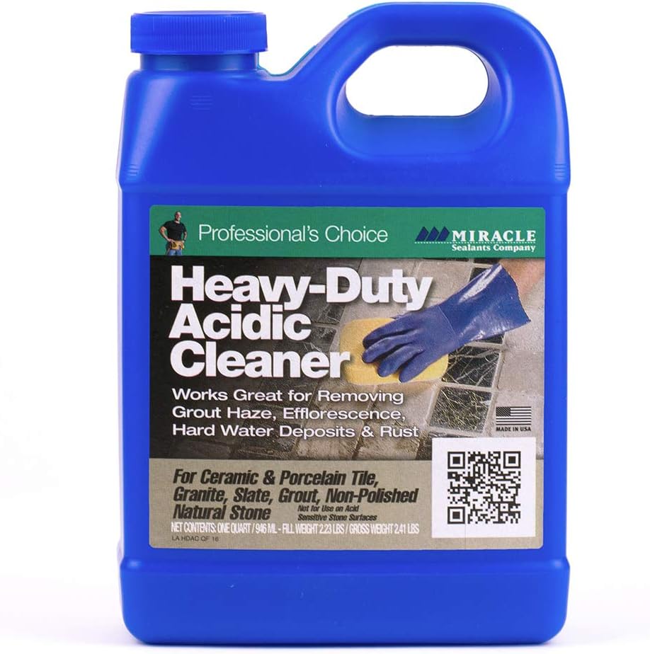 Miracle Sealants Heavy-Duty Acidic Cleaner for Tile & Stone, Grout Haze, Rust Stain & Efflorescence Remover, Quart