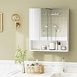 FOTOSOK Bathroom Wall Cabinet Medicine Cabinet, Wall Mounted Bathroom Mirror with Storage Mirror Cabinet with 2 Doors and Adjustable Shelf, Laundry Living Room, White