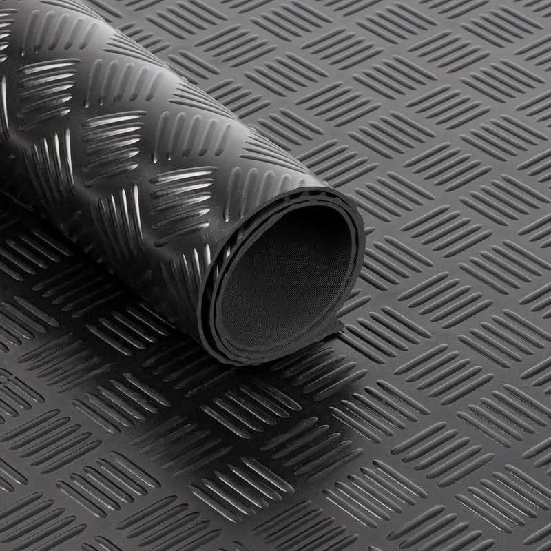Checker Plate Rubber Matting Roll | 5 Bar Rubber Flooring Mat for Garage Floor, Van, Gym, Shed | Black 3mm Thick Heavy Duty Indoor Outdoor Industrial Non Slip Waterproof Sheet (0.5m x 1.2m)