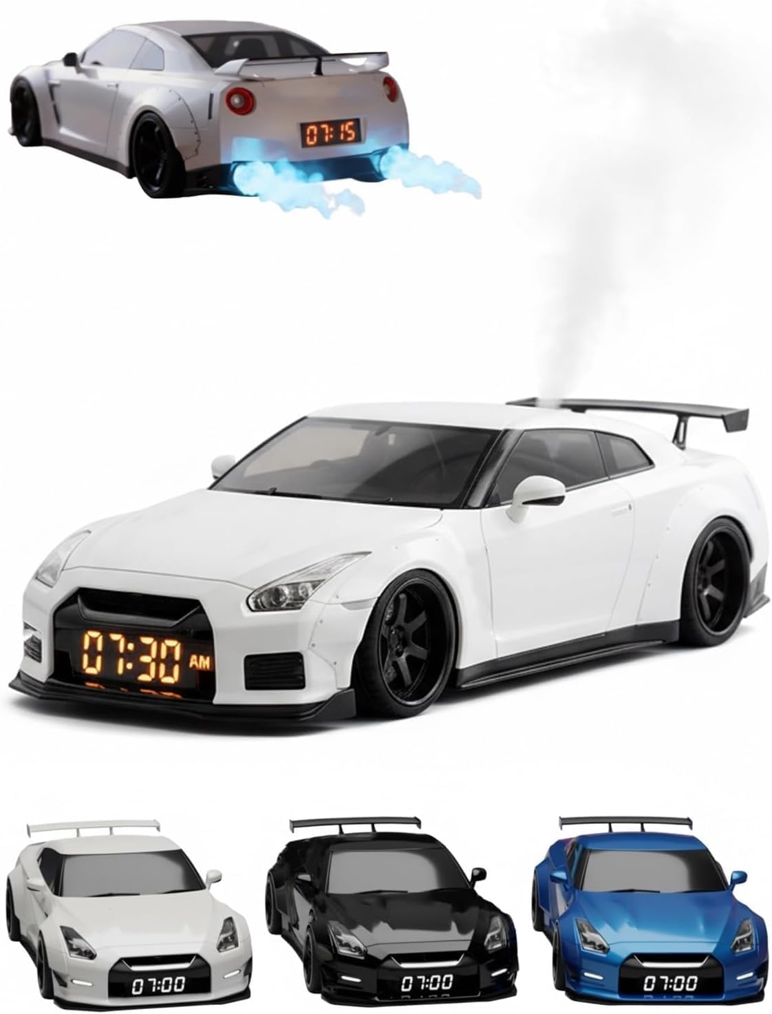 Car Alarm Clock, Realistic Engine & Light Effects, Sports Car Ornament, Sports Car Alarm Clock with Crystal Clear LED Display Screen, The Best Gift for Cars Enthusiasts(White)