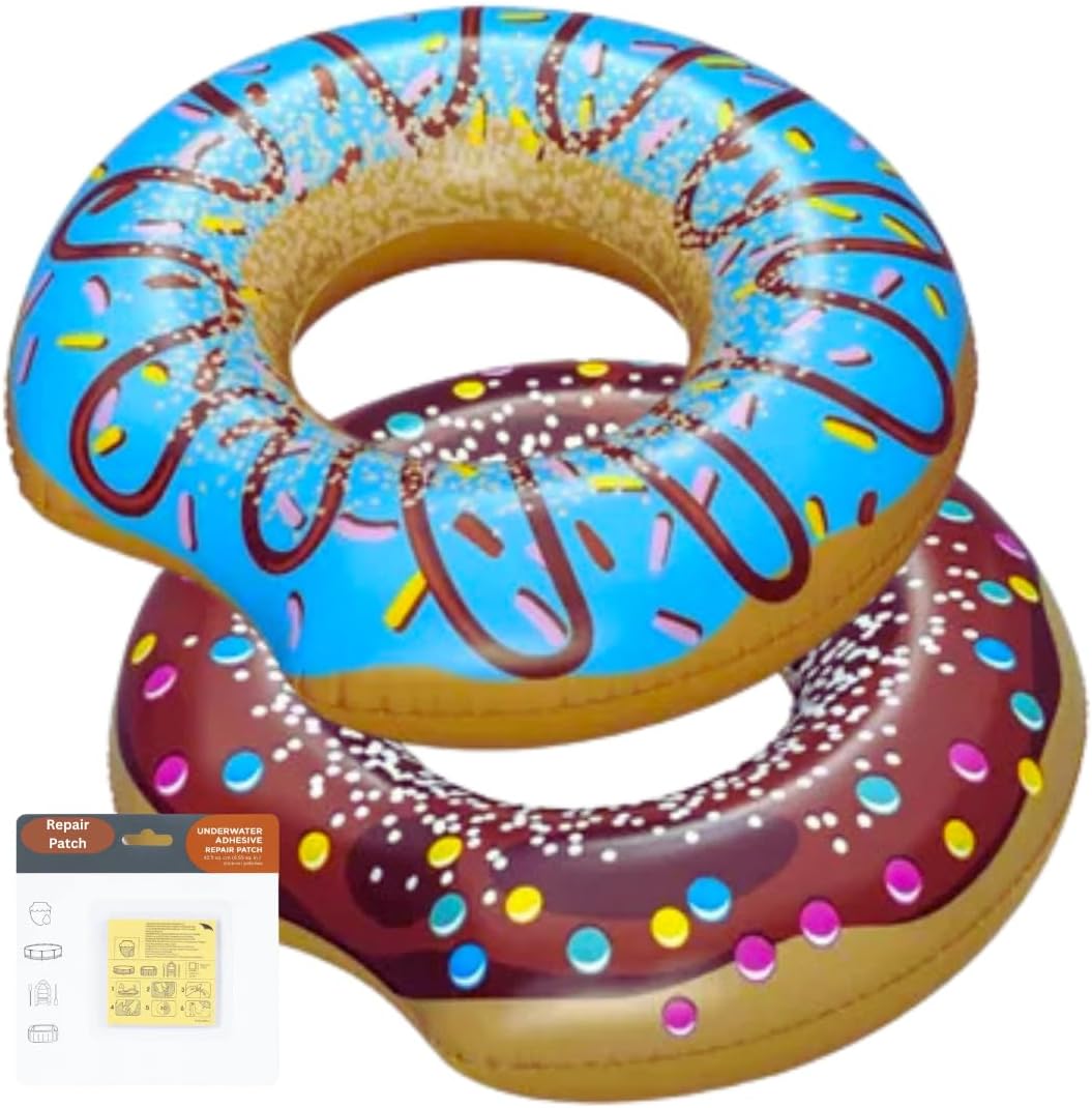 Pool Inflatables - Swim Ring for Pool Floats | Rubber Ring for swimming - 2x donut Swim Rings in pink & brown with repair patch - Inflatable Pool Floats for adults kids - 107cm, bestway Swimming Riing