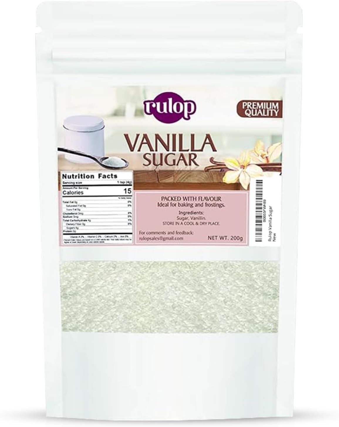 Rulop Premium Vanilla Sugar 200g, for Baking, Home Cooking, Coffee, Cocktails, Cakes & Dessert Making (200gm)